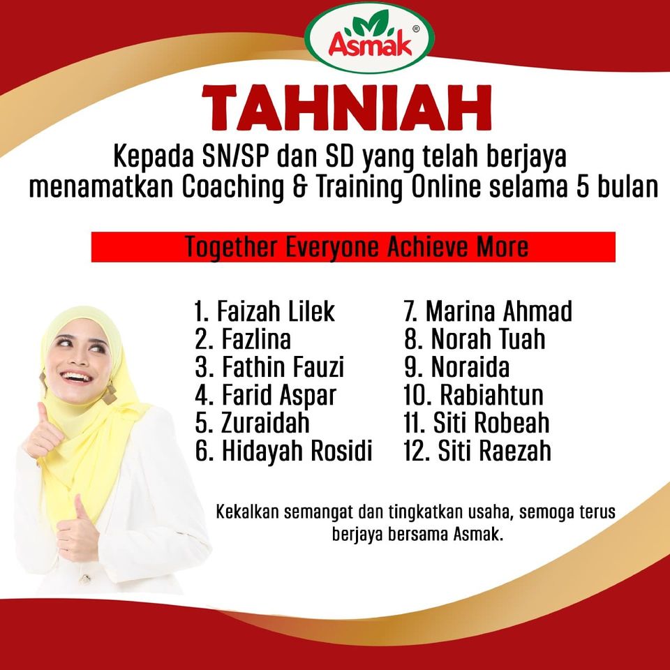 12 orang Agent Asmak berjaya menamatkan kursus online menggunakan modul khas dari Asmak